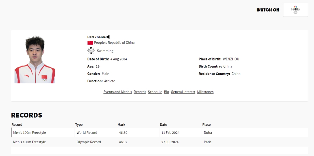 46秒92的交接段点燃中国队领先：潘展乐在巴黎奥